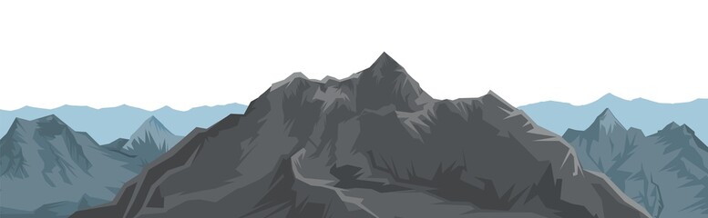 The mountains. Mountain range with cliffs, rocks and peaks. Horizon. The isolated object on a white background. Illustration. Vector