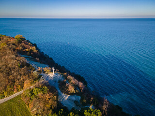 A famous white cross on the cliff near Strunjan, Slovenia