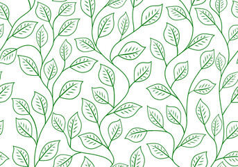 Seamless leaves pattern. Floral ornament with climbing branches and leaves. For labels, packaging or fabric.