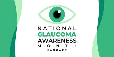 National Glaucoma awareness Month. Vector banner, medical poster with text National Glaucoma awareness Month for social media. Noted in the United States in January. Eye logo, iris for eye clinics.
