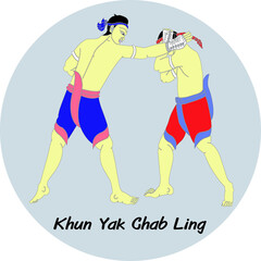 Major Thai-style boxing winning card : 15 styles.1 of 15 styles of  Mae Mai Muay Thai.
This style is called the giant catch a monkey.
Thai language is called Khun Yak Chub Ling.
