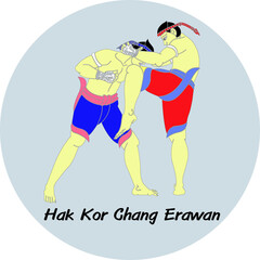 Major Thai-style boxing winning card : 15 styles.1 of 15 styles of  Mae Mai Muay Thai.
This style is called Break the neck of an elephant.
Thai language is called Hak Kor Erawan.