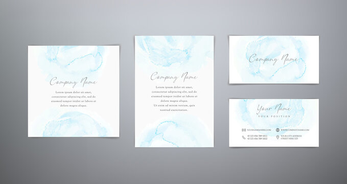 Fashion collection blue cards. Set vector modern watercolor templates. Blue splash isolated on white background. Watercolor design