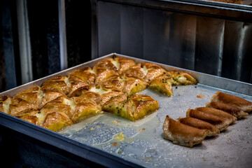 Baklava and kunefe , traditional Turkish dessert sold in Jerusalem