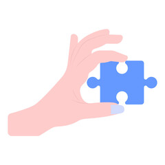 
Trendy unique flat vector of jigsaw player, hand holding puzzle piece 
