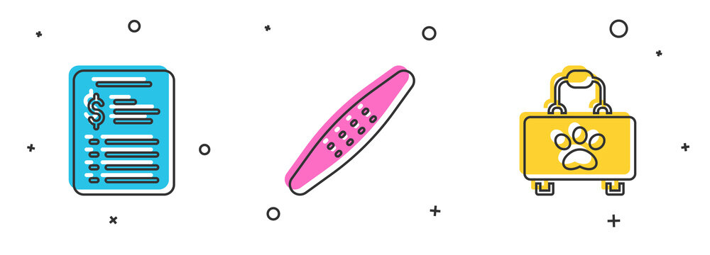 Set Grooming salon price list, Nail file pet and Pet first aid kit icon. Vector.