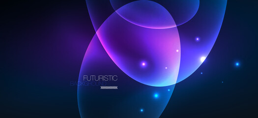 Neon ellipses abstract backgrounds. Shiny bright round shapes glowing in the dark. Vector futuristic illustrations for covers, banners, flyers and posters and other