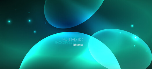 Neon ellipses abstract backgrounds. Shiny bright round shapes glowing in the dark. Vector futuristic illustrations for covers, banners, flyers and posters and other