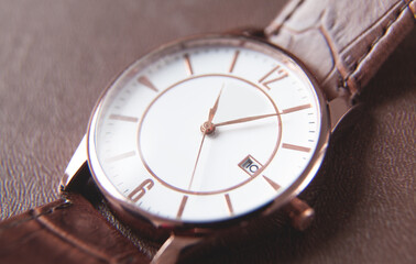 Brown wrist watch. Closeup. Fashion