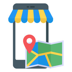 
Online location app, flat icon of mobile navigation 
