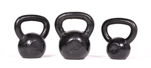Black kettlebells isolated on white