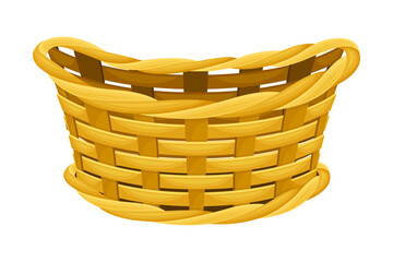 Wicker or Willow Basket Without Handle as Container for Harvesting and Storage Vector Illustration