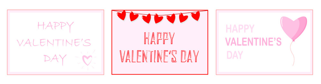 Fototapeta Set of Valentine's Day cards with hearts and inscriptions