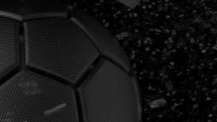 Soccer ball with Particles under Black Background. 3D sketch design and illustration. 3D high quality rendering.	