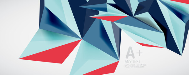 Fototapeta premium Vector triangle geometric backgrounds. Low poly 3d shape on light backdrop. Vector illustration for covers, banners, flyers and posters and other designs