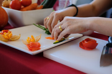 fruit vegetable carving. food decoration artwork