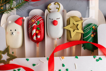  Set of Christmas popsicle. Cake on a stick