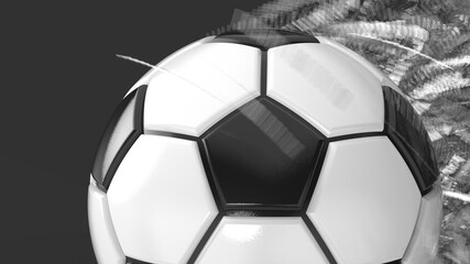 Soccer ball with Particles under Black Background. 3D sketch design and illustration. 3D high quality rendering.	