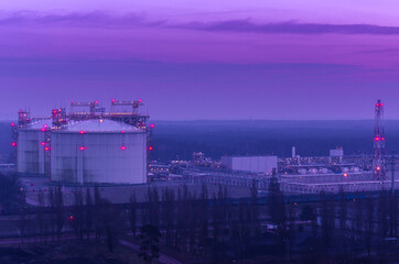 Fototapeta premium LNG TERMINAL - Storage tanks and industrial infrastructure for regasification
