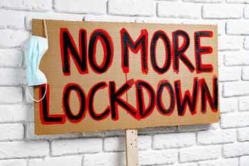 Protestive placard against coronavirus lockdowns against wall