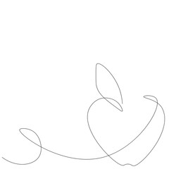 Apple on white background one line drawing, vector illustration