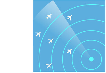 Blue radar screen with planes, Air Traffic Control Radar Monitor Show Flight airline routes - Illustrator  EPS10