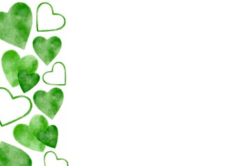 緑のハートの模様コピースペース　水彩風イラスト