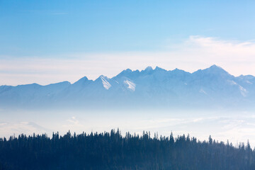 View of the Tatra Mountains, winter landcape,  Gorce National Park, Poland