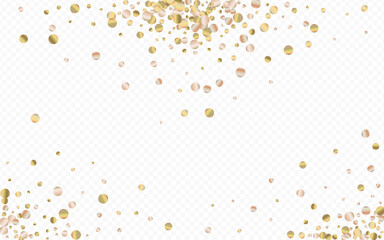 Golden Circle Light Transparent Background. Bright Glow Invitation. Yellow Sequin Luxury Card. Confetti Modern Design.