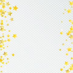 Gold Abstract Stars Vector Transparent Background. Falling Glow Background. Universe Wallpaper. Yellow Decoration Sky Banner.