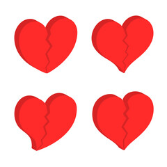 3D Broken Heart Shape Icon , Sign Symbol Silhouette , Love , healthy , Vector illustration