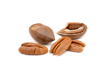 Fresh pecan nuts isolated on white background