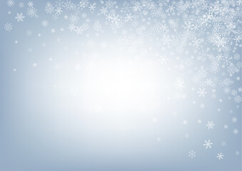White Snowflake Vector Gray Background. Xmas Snow Pattern. Gray Light Holiday. Fantasy Snowfall Card.