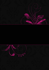 Black minimalistic abstract background with pink swirls. Frame, business presentation, web banner backdrop