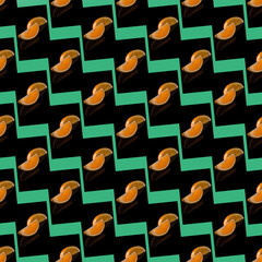 Orange sliced on black and green background isolated, wallpaper, texture, pattern