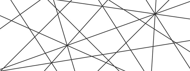Obraz premium Chaotic abstract line background. Random geometric line seamless pattern. Black outline monochrome texture. Vector illustration.