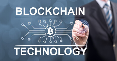 Man touching a blockchain technology concept