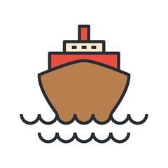 Travel - ferry boat. Cruise liner for summer world travel concept. Flat icon.