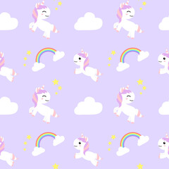 Seamless Patterns Cute Unicorns cartoon happy fun , baby unicorn , vector illustration