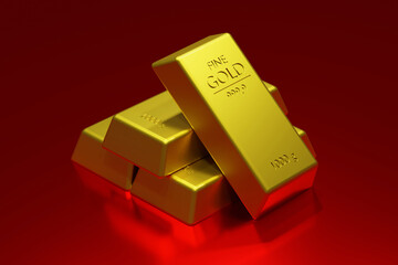 Stack of Fine Gold bars with red floor wealthy concept ,3d rendering,illustration