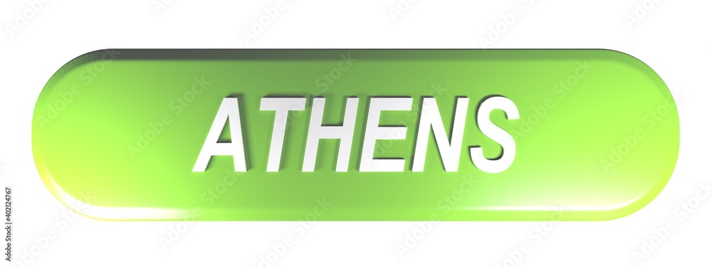 Poster athens green rounded rectangle push button isolated on white background - 3d rendering illustration