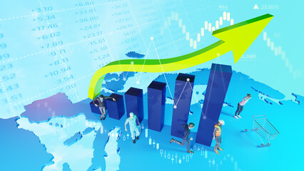 Green arrow growth up on the background of the flag of the Europe Union.  © leestat