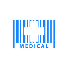 Fototapeta premium Logotipo texto Medical con cruz en espacio negativo en código de barras en color azul