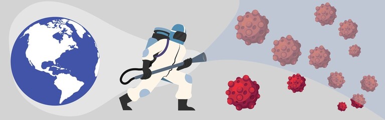 Scientist create vaccine for coronavirus Covid-19. Vector illustration concept of virus vaccination, vaccine, and cure for disease.
