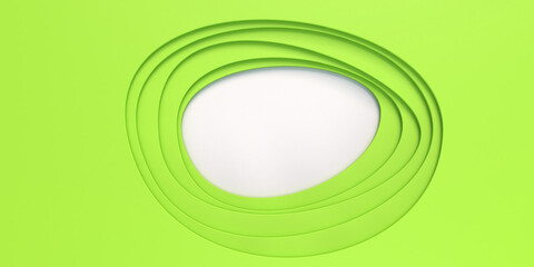 Green paper cut in layered abstract shape with white hole space for text. 3d illustration. Layout design for brochure, poster, business advertising.