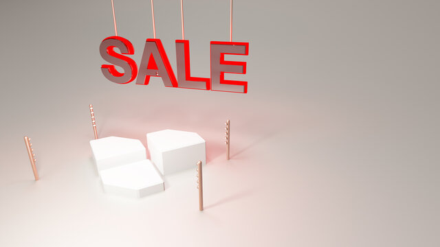 Podium and scene Sale Promotion with 3d render mock up scene geometry shape platform forms for product display Beige color&nbsp;Background