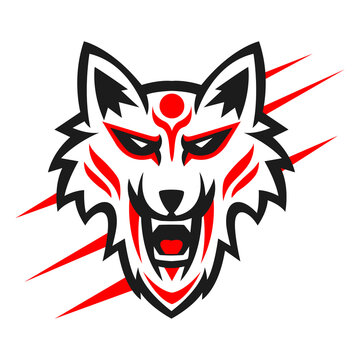 Kitsune mascot logo sport vector illustration. Wolf head mascot logo vector.