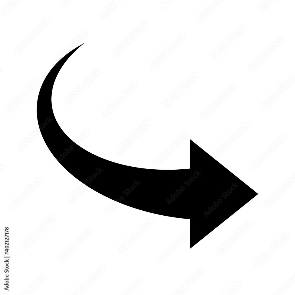 Poster right arrow icon. black curve arrow. modern flat simple arrow button isolated. cursor sign. arrow up