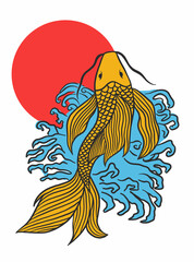 Hand Drawing illustration of japanese koi fish vector. Japanese koi fish vector.