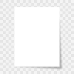 Blank paper sheet with shadow on transparent background.
White piece page different shapes. 3d realistic vector mockup. Vector illustration. - obrazy, fototapety, plakaty
